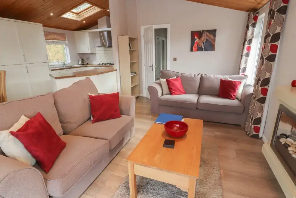 Open plan living area at Thirlmere Holiday Chalet, Lake District National Park 