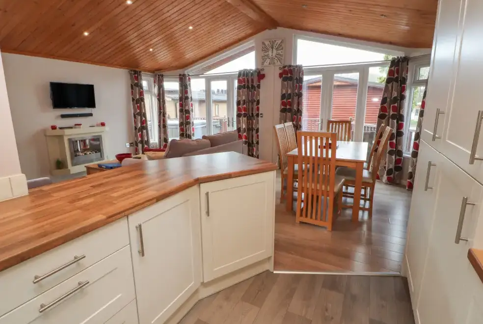 Open plan living area at Thirlmere Holiday Chalet, Lake District National Park 