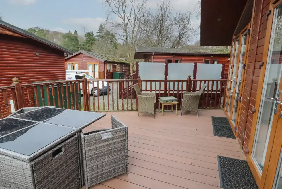 Decked area at Thirlmere Holiday Chalet, Lake District National Park 
