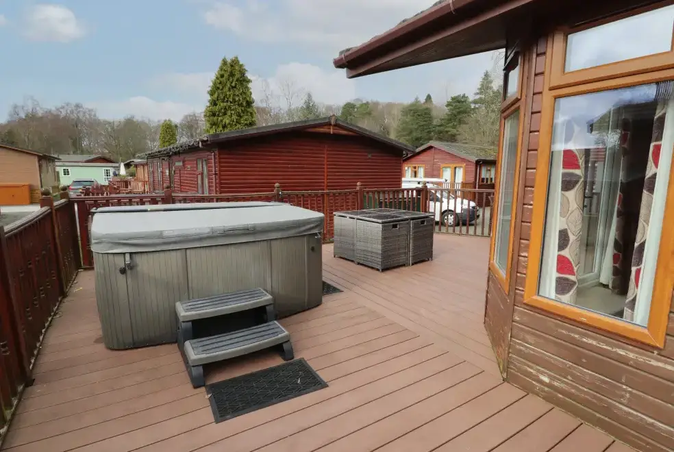 Decked area at Thirlmere Holiday Chalet, Lake District National Park 