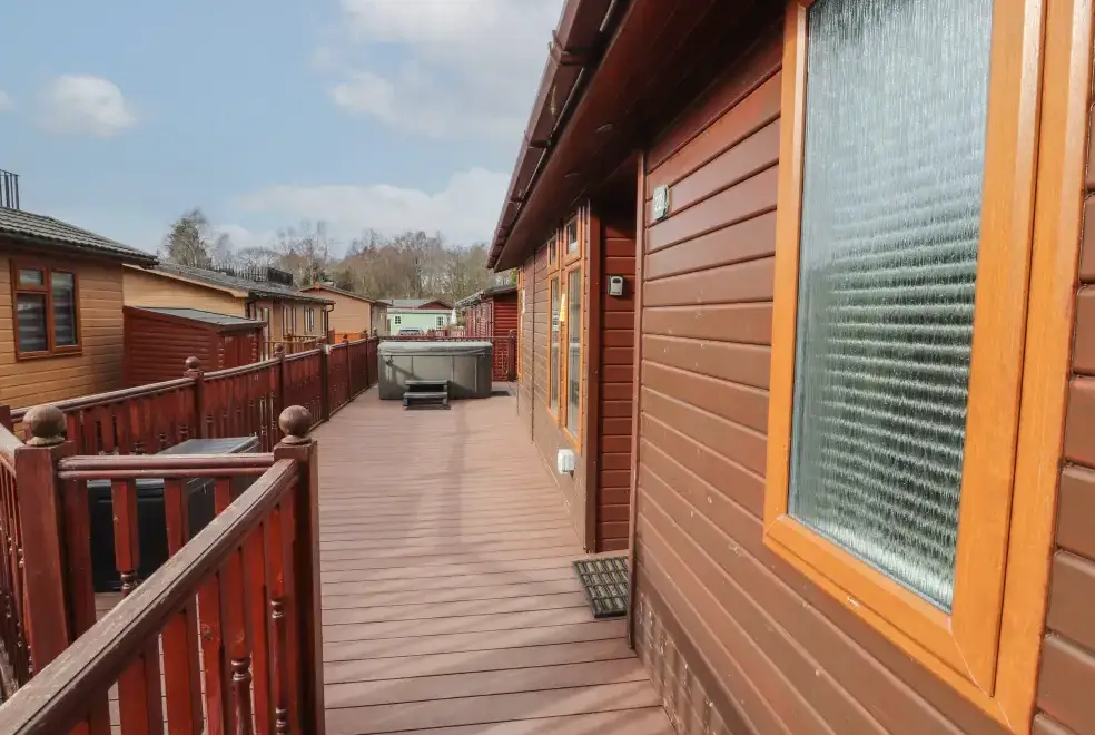 Decked area at Thirlmere Holiday Chalet, Lake District National Park 
