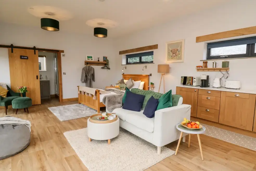 Open plan living area at Tin Shed