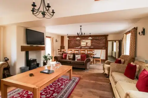 Open plan living area at Trooper's Holiday Barn, Shropshire Hills AONB, Shropshire