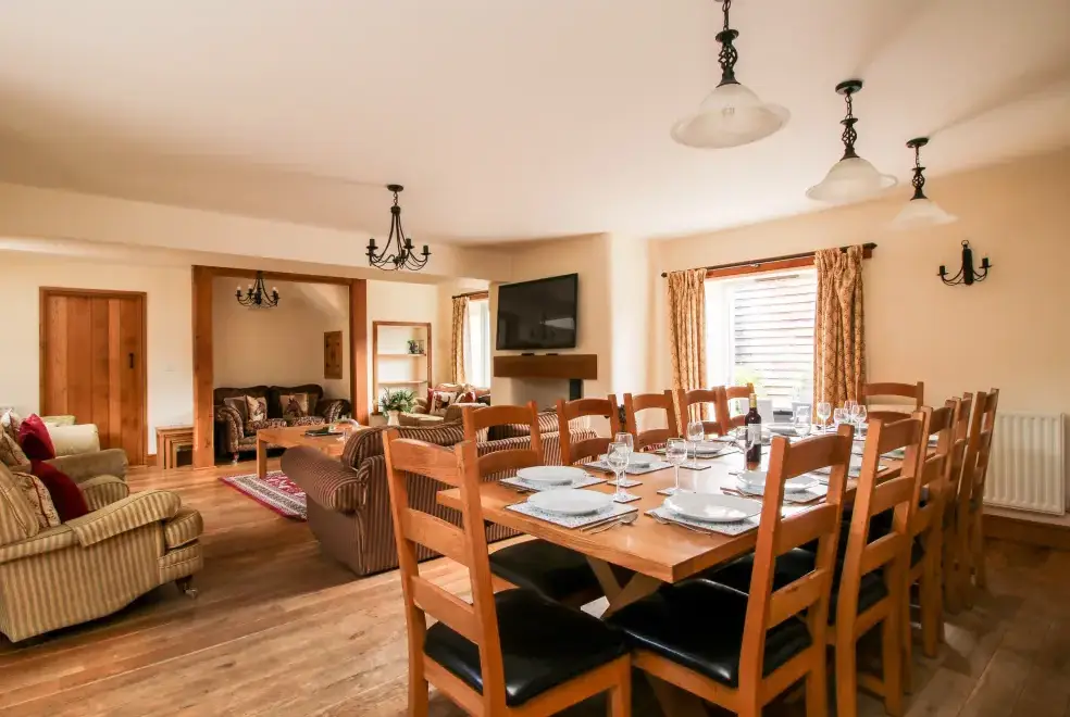 Open plan living area at Trooper's Holiday Barn, Shropshire Hills AONB