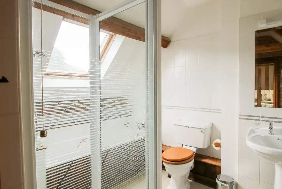 Shower room at Trooper's Holiday Barn, Shropshire Hills AONB