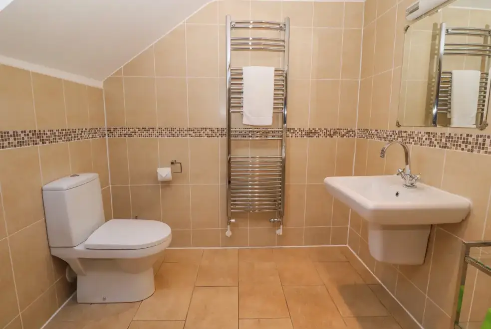 Shower room at Tyddyn Goronwy Beach Cottage, Coastal Snowdonia