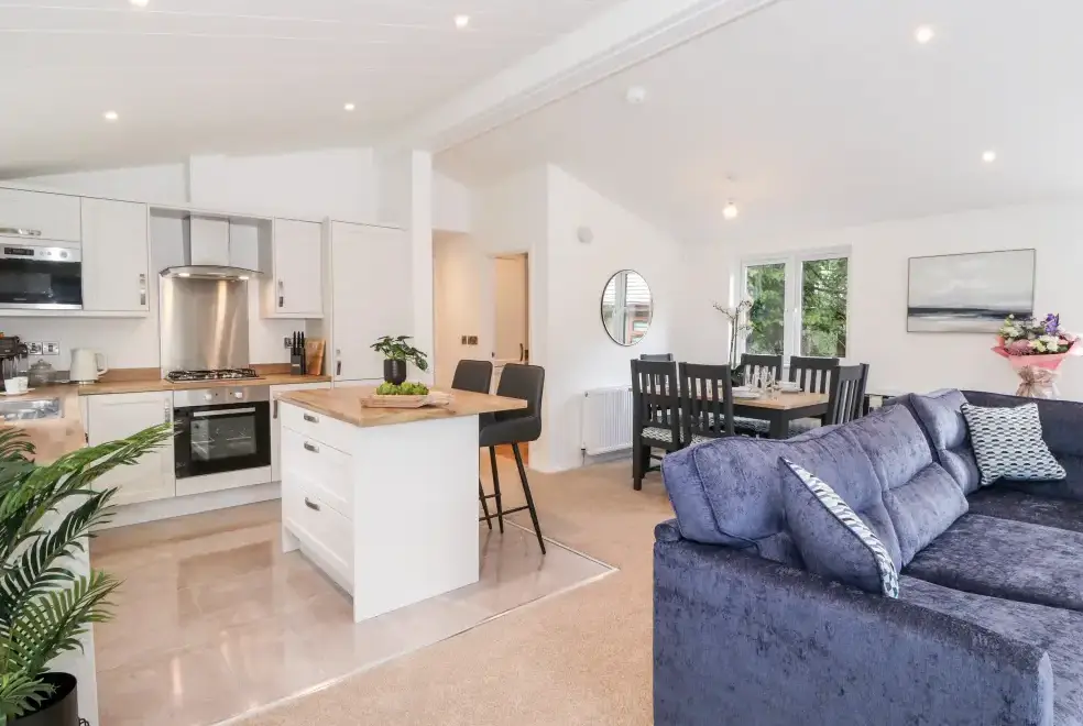 Open plan living area at Unique Luxury Lodge