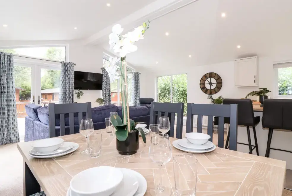 Open plan living area at Unique Luxury Lodge