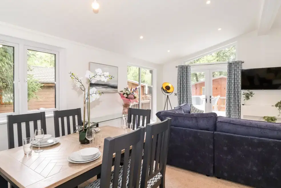 Open plan living area at Unique Luxury Lodge