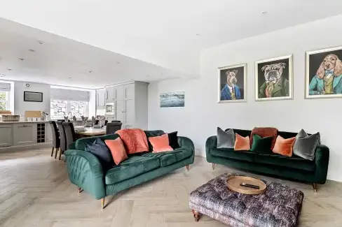 Open plan living area at Valerian Lodge, Gwynedd