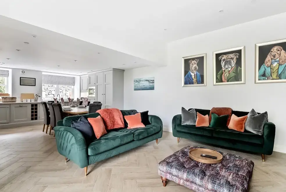 Open plan living area at Valerian Lodge