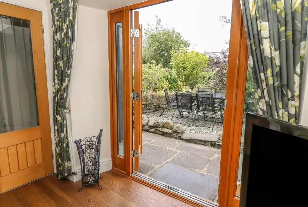 Patio area at Woodbine Family Cottage, Cumbria and the Lake District 