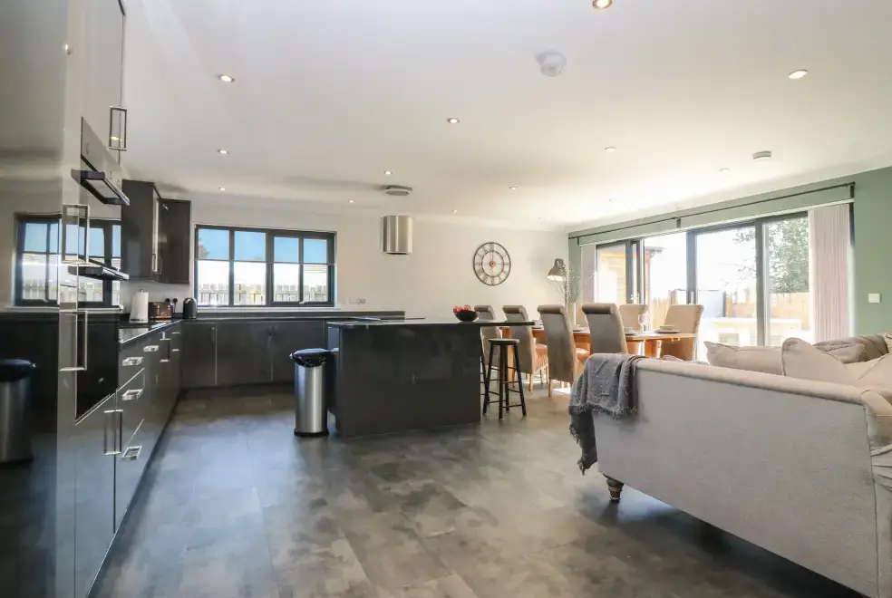 Open plan living area at Woodend Croft