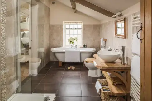 Family bathroom at Woodlands Farmhouse , Somerset