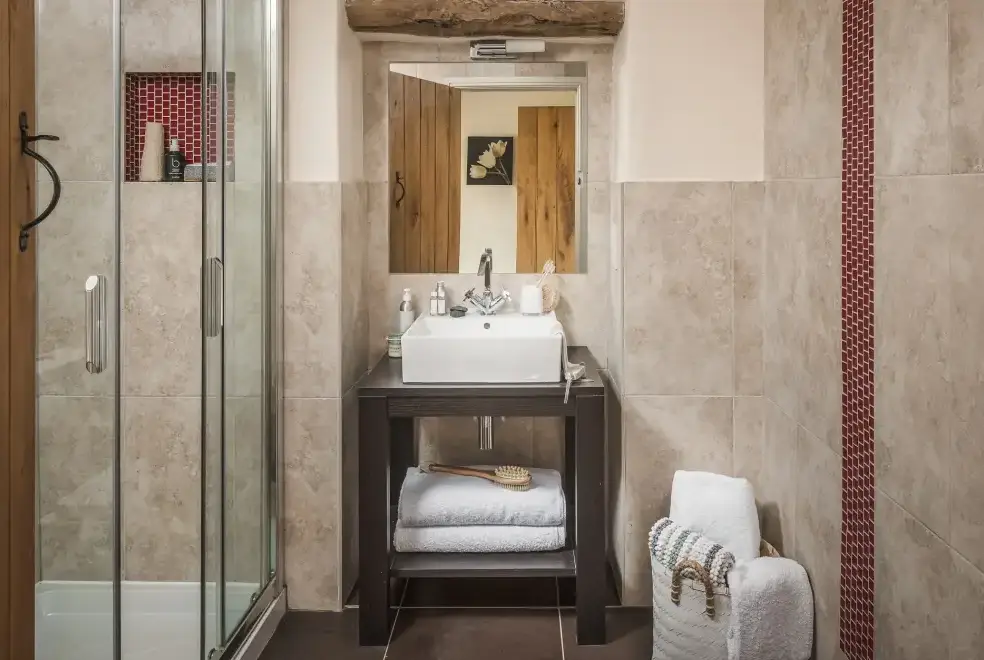 Shower room at Woodlands Farmhouse 