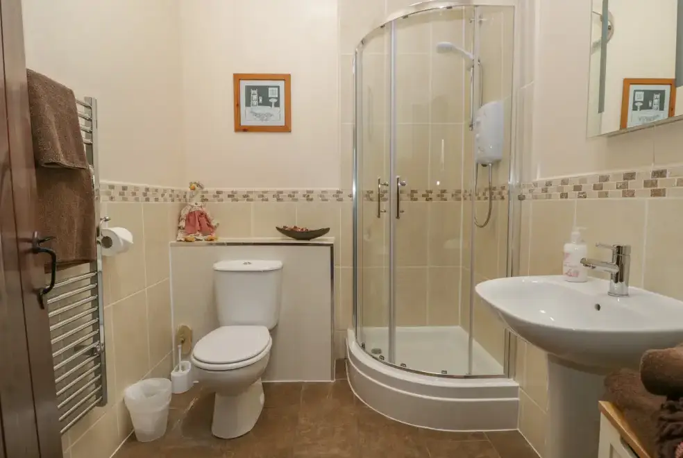 Shower room at Woodside Barn Family Cottage, Near the Lake District National Park