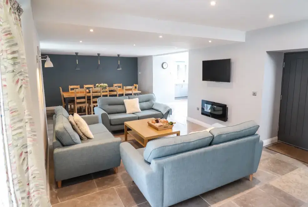 Open plan living area at Ysgubor Tyddyn Isaf