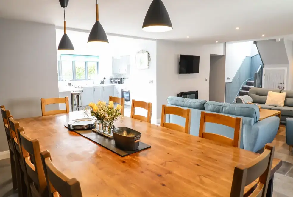 Open plan living area at Ysgubor Tyddyn Isaf