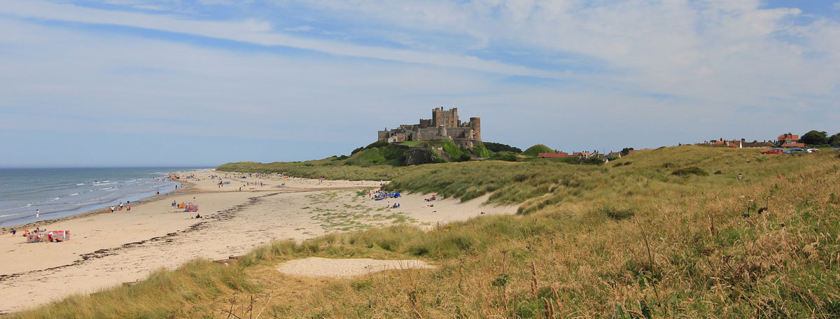 Bamburgh Castle and beach in Northumberland